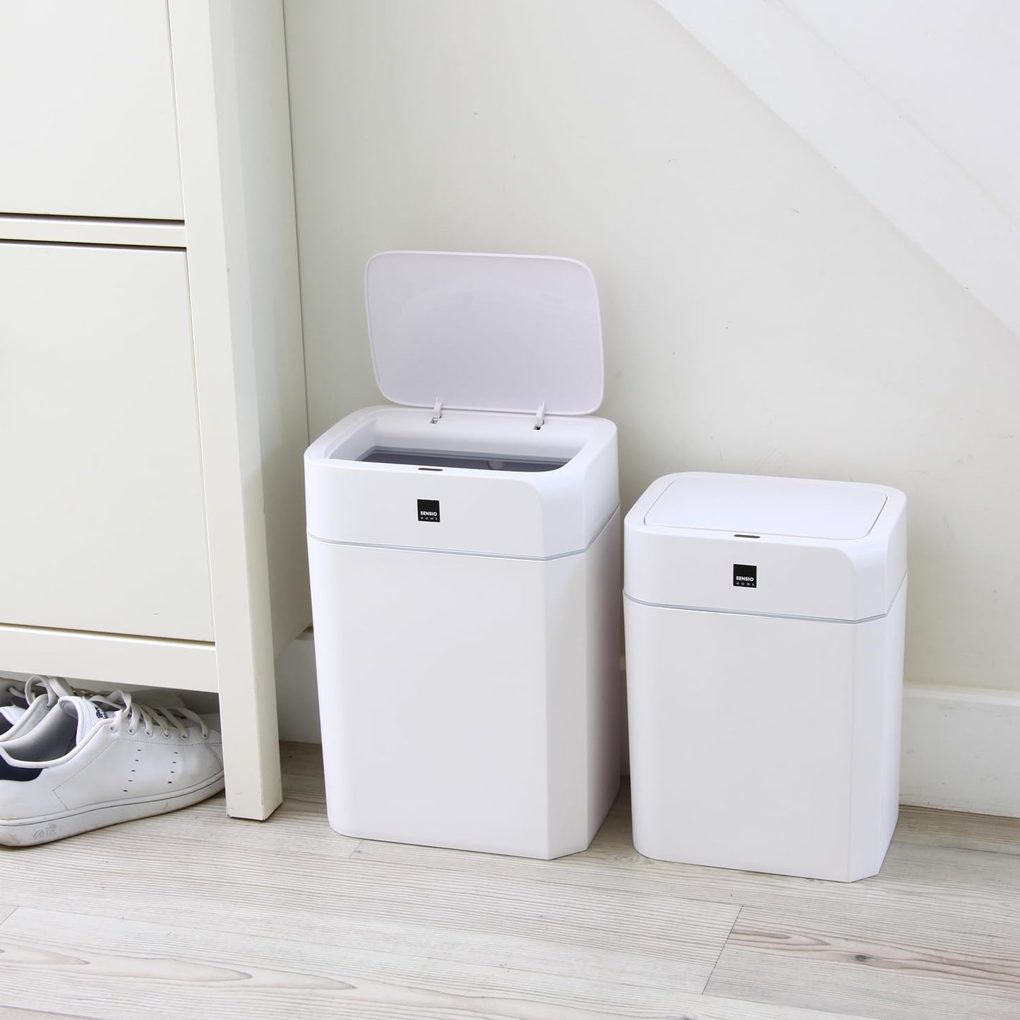 Sensio Home Value 2 Pack 12L+16L Waterproof Motion Sensor Trash Cans Dust Bins with Auto Lids, Automatic Garbage Bins for Bedroom Kitchen Bathroom
