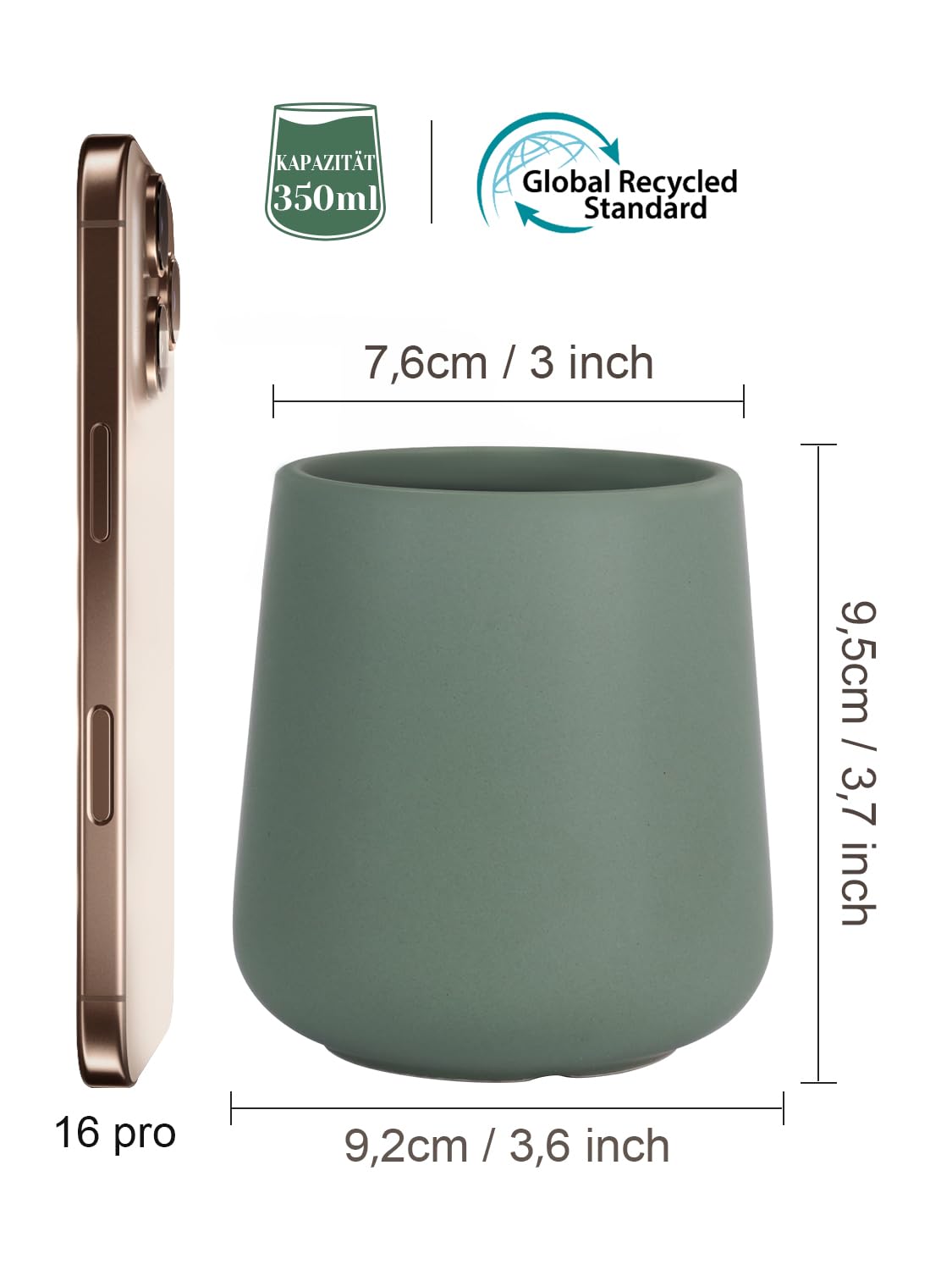 Autumnlife Toothbrush Holder Ceramic, 12 oz Bathroom Toothbrush Cup Green Mouthwash Holder, Reusable Toothbrush Holders for Toothbrush and Toothpaste