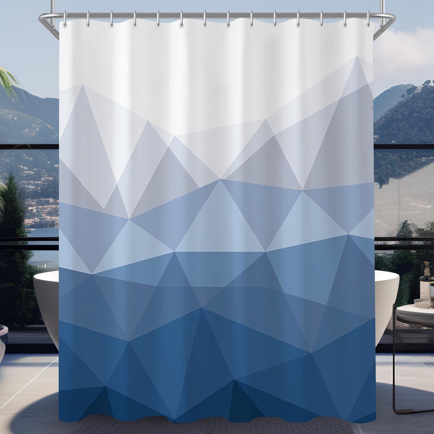 Lerores Shower Curtain, 180 x 170 cm, Geometric Gradient, Weighted Hem, Anti-Mould, Water-Repellent