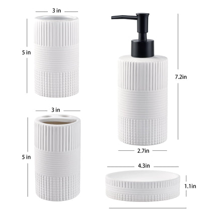 Bathroom Accessories Set of 4, Ceramic Bathroom Sets Complete-Toothbrush Holders, Soap Dispenser, Soap Dish, Toothbrush Cup