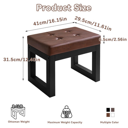 IBUYKE 16 Inch Small Foot Stool Ottoman, Rectangle PU Faux Leather Foot Rest with Padded Seat and Metal Legs