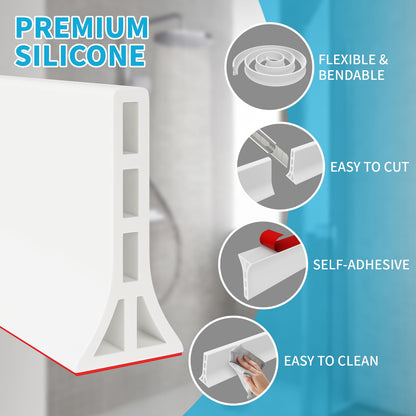 DLYYPLUS 3" High Collapsible Shower Threshold Water Dam 67"/1.7M Water Stopper Barrier Keeps Water Inside Threshold Dry and Wet Separation for