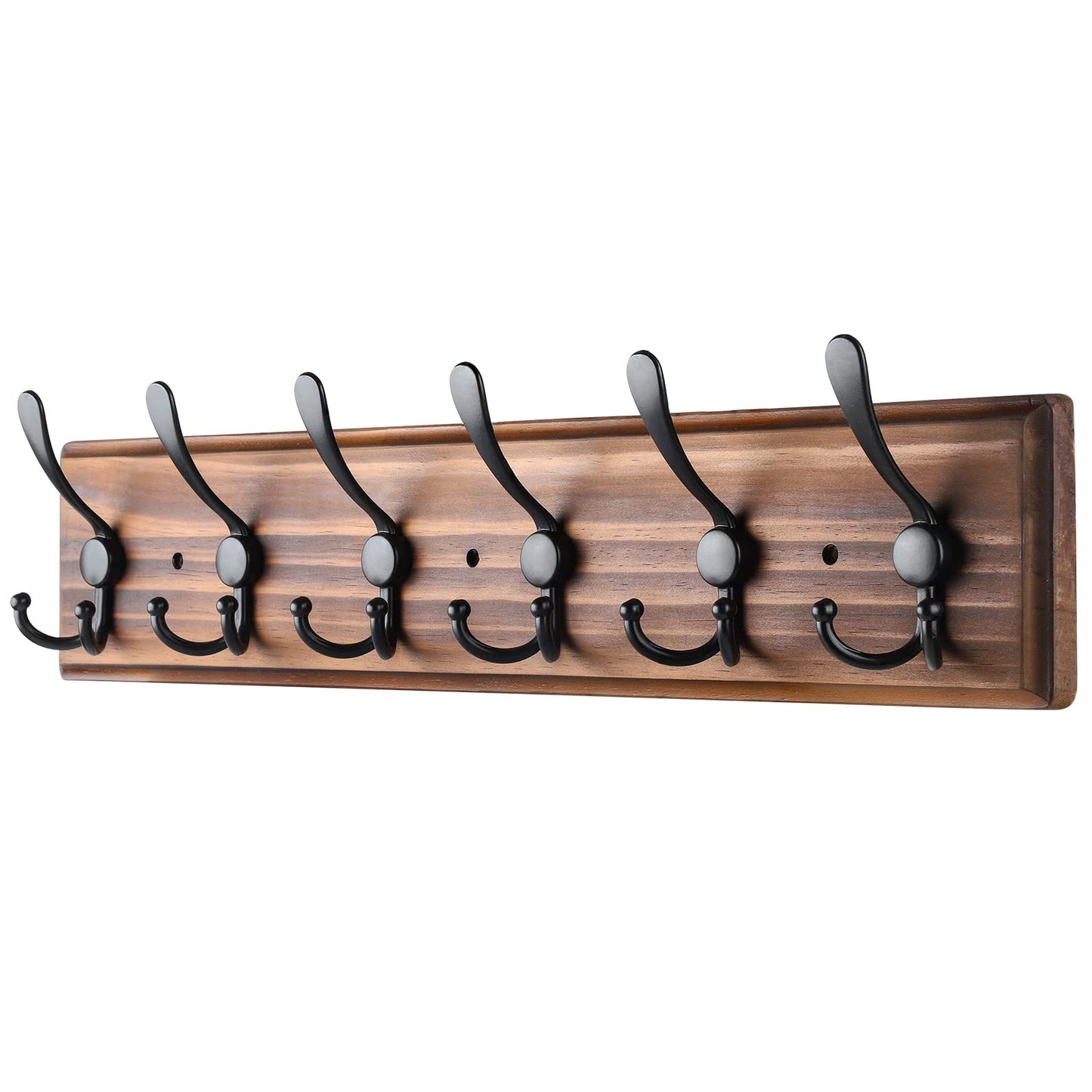 PHINGEER Wall Mounted Coat Hooks, Wooden Heavy Duty Coat Rack for Wall,6 Triple Coat Hanger Hooks for Hanging Coats,Jacket,Hat,Clothes,Brown (Brown, 6