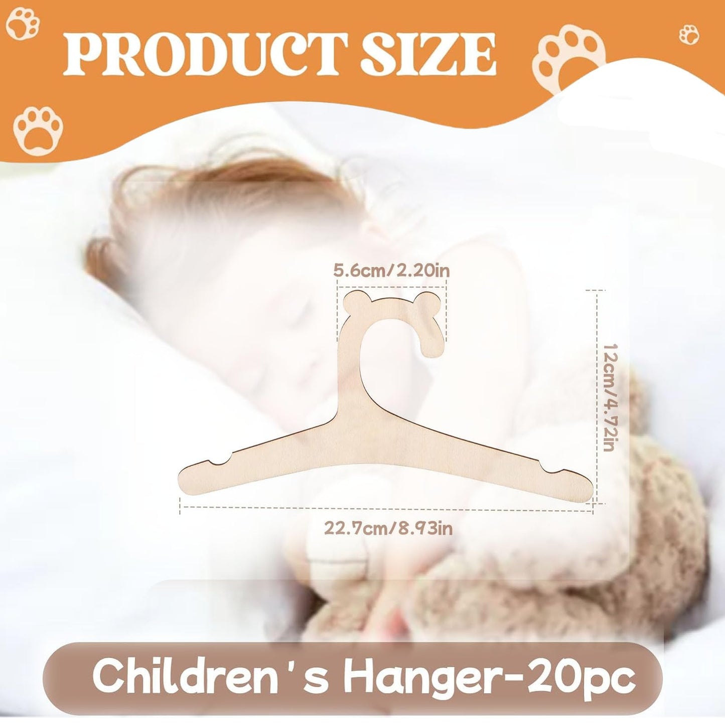 20PCS Baby Hangers - Children Wooden Hangers for Clothes, Pants, Jackets, Dresses, Blouses, Coats - Space Saving, Cute Animal Shaped Hooks