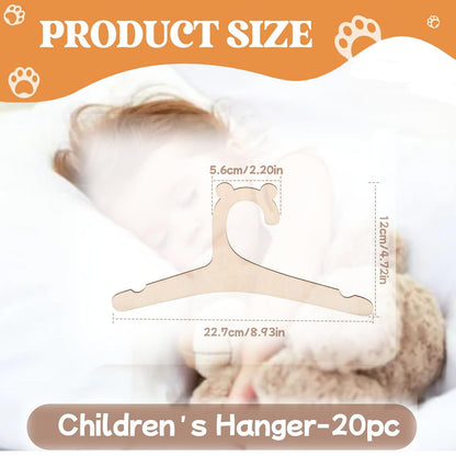 20PCS Baby Hangers - Children Wooden Hangers for Clothes, Pants, Jackets, Dresses, Blouses, Coats - Space Saving, Cute Animal Shaped Hooks