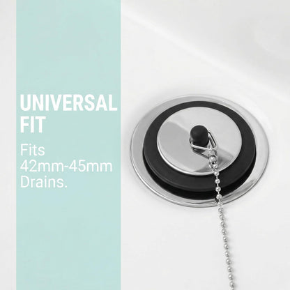 3 Pcs Bath Plug with 40cm Stainless Steel Chain, Universal, 42mm to 45mm, Sink Plug Replacement for Bathroom, Kitchen, Bathtub, Rubber Drain Stopper