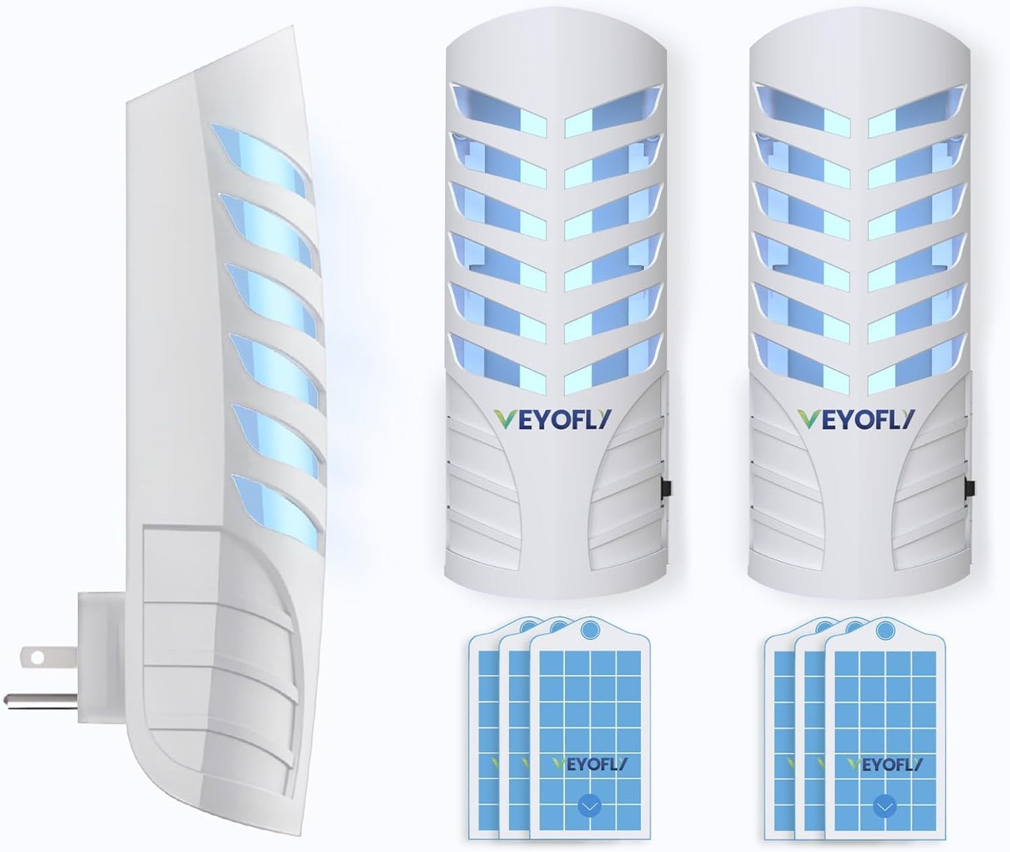 VEYOFLY Fruit Fly Traps for Indoors, Fly-Trap, (2 Device + 6 Refills) Fly-Catcher, Gnat-Traps for House Indoor, Plug in Light Flying Insect-trap, Bug
