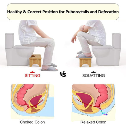 Bamboo Toilet Potty Stool for Adults & Kids, 7.8" Height Anti-Slip Bathroom Squatting Step for Proper Posture