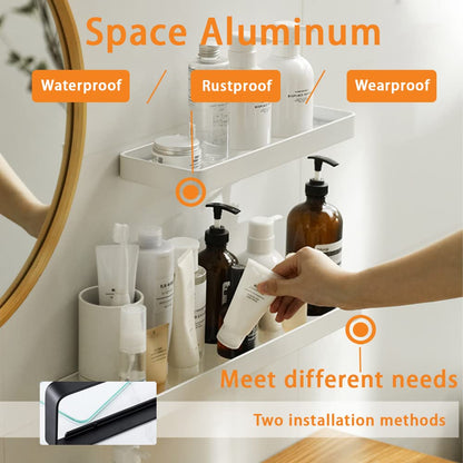 Biutimarden Bathroom Shelf Rectangular No Drilling Wall Mounted Tempered Glass Shower Caddy Space Aluminum Rustproof Storage Organizer for Bathroom