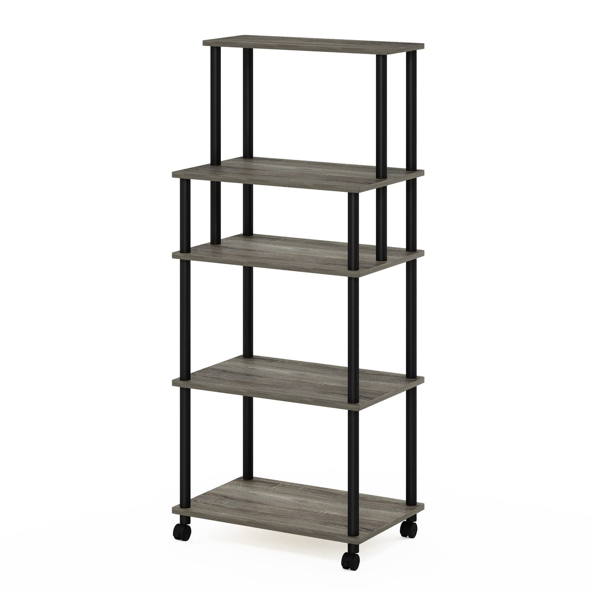 Furinno TURN-N-TUBE Bakers Rack with Wheels, 5-Tier Kitchen Storage Cart, Kitchen Cart, Coffee Bar, Pantry Organizers and Storage, French Oak Grey