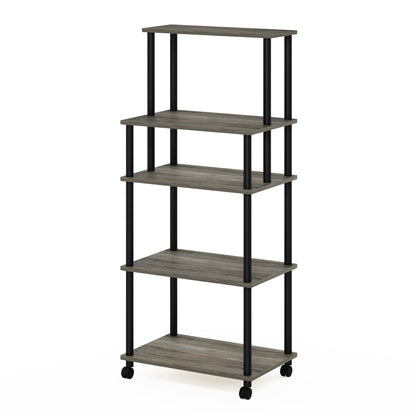 Furinno TURN-N-TUBE Bakers Rack with Wheels, 5-Tier Kitchen Storage Cart, Kitchen Cart, Coffee Bar, Pantry Organizers and Storage, French Oak Grey