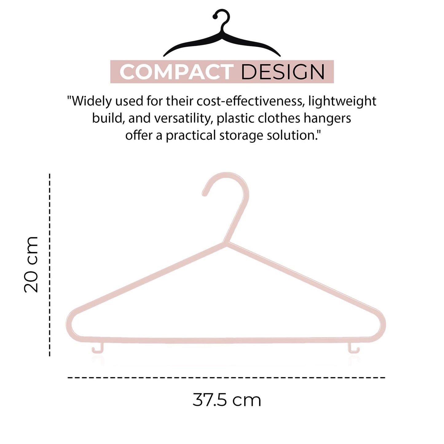 Roe Tenpo Coat Hangers, Pink | Adult Plastic Clothes Hangers for Clothes | Durable & Lightweight | Non-Slip, Space-Saving Design for Shirts, Jackets