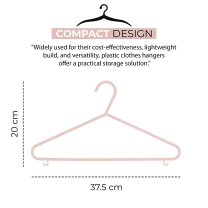 Roe Tenpo Coat Hangers, Pink | Adult Plastic Clothes Hangers for Clothes | Durable & Lightweight | Non-Slip, Space-Saving Design for Shirts, Jackets