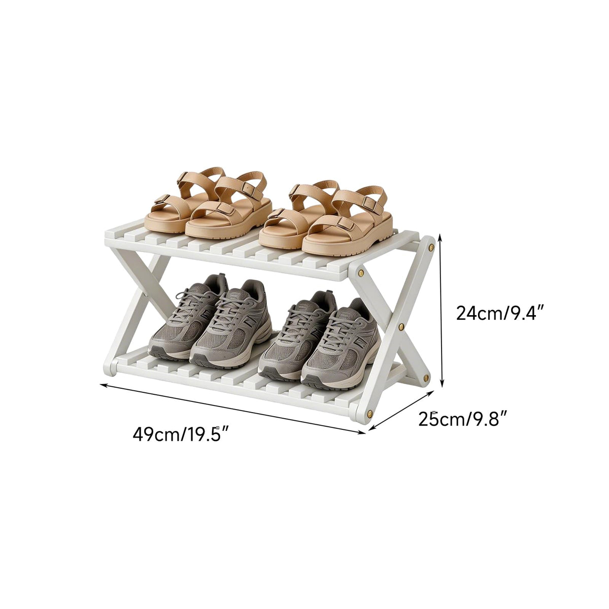 Momleix Folding Shoe Rack White, 2 Tier Shoe Shelf Without Installation, Sturdy Bamboo Storage Organiser for Entryway Closet, Dorm and Small Spaces