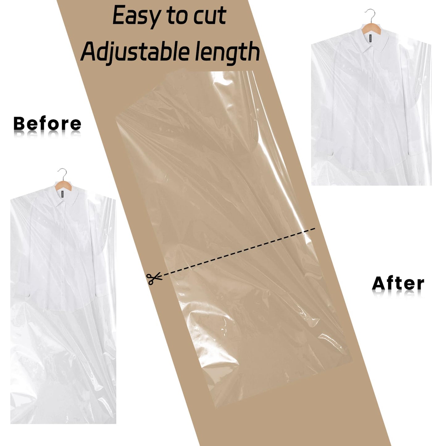 JIUBULUJIU 40 Pack Plastic Clothes Covers, 60 x 140cm Dry Cleaning Bags