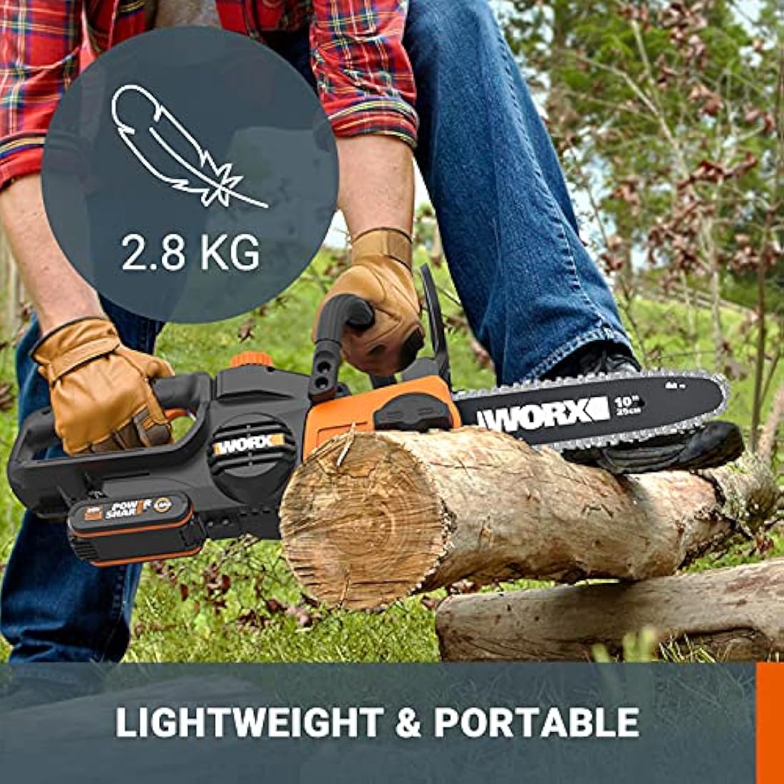 WORX WG322E.9 18V (20V MAX) 25cm Cordless Compact Chainsaw - (Tool Only - Battery & Charger Sold Separately), Black