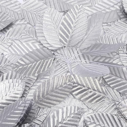 MWOOT 200Pcs Artificial Rose Leaves, Fake Single Leaf for Crafts, Silver Faux Silk Leaves for DIY Cake Bouquet Wreaths Christmas Wedding Party Festival Table Decoration, Wired Silver Leaves