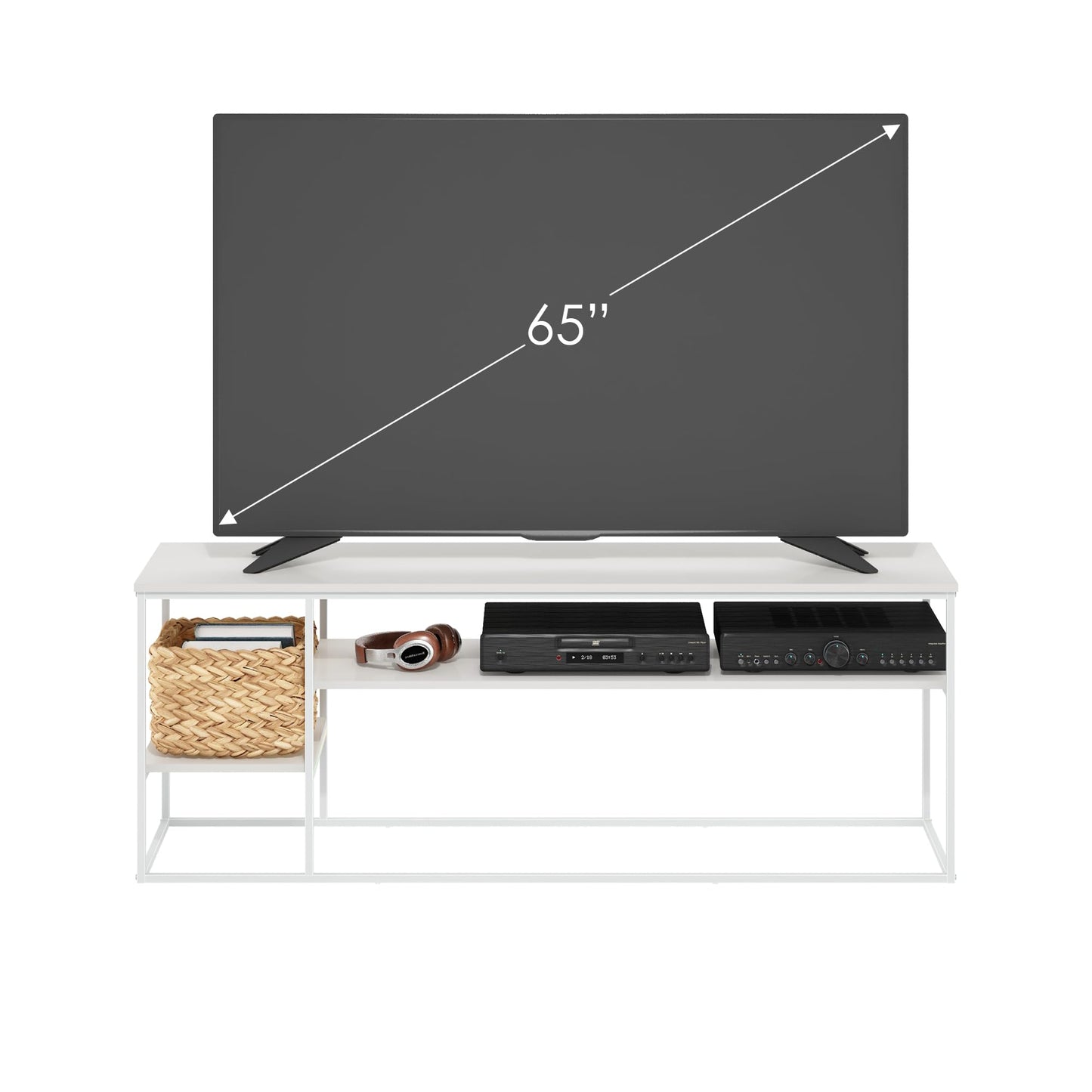 Furinno MORETTI Modern Lifestyle TV Stand, Entertainment Center for TV up to 65 Inch, for Living Room, Bedroom, White/White