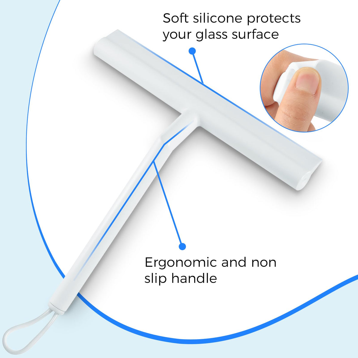 Thboxes Shower Squeegee, 8In Window Glass Silicone Scraper with Hook, White
