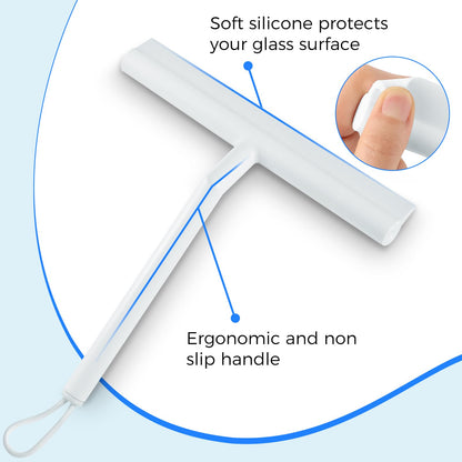 Thboxes Shower Squeegee, 8In Window Glass Silicone Scraper with Hook, White