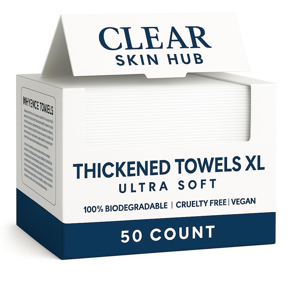 CLEAR SKIN HUB Thickened XL Disposable Face Towels, Ultra-Soft Lint-Free Dry Face Wipes for Makeup Removal & Daily Cleansing, 100% Plant-Based &