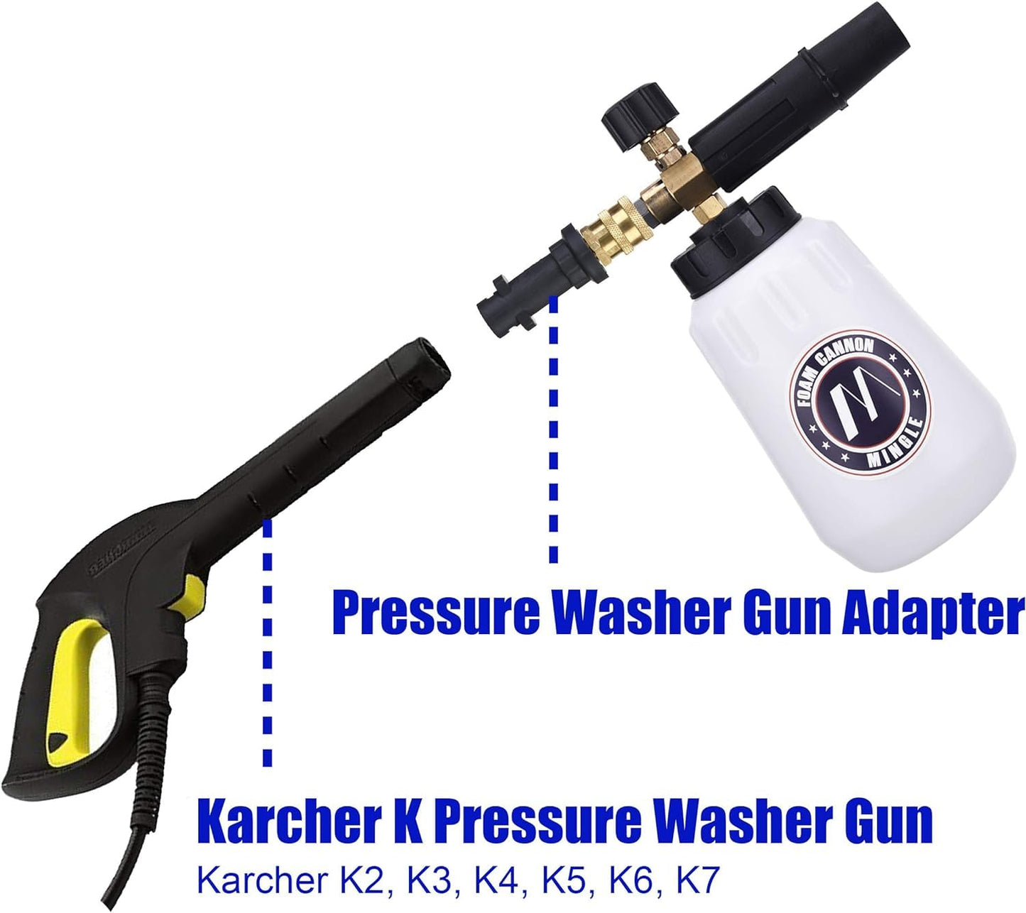 M MINGLE Foam Cannon, Replacement Parts for Karcher K2, K3, K4, K5, K6, K7 Pressure Washer, with 5 Nozzle Tips, 1/4 Inch Quick Connector