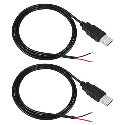 VOANZO 1 M USB 2 Pin Bare Male to Bare Wire Cable 2 Pin Male Connector for Custom Wiring, DIY Electronics Power Supply and Sensor Applications