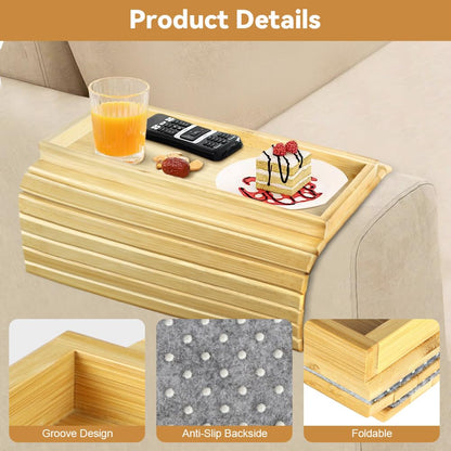 AOOHA Square Couch Protector Tray,Foldable Wooden Armrest Tray with Non-Slip Backing,Natural Bamboo Sofa Arm Table,Bamboo Sofa Rest Table for
