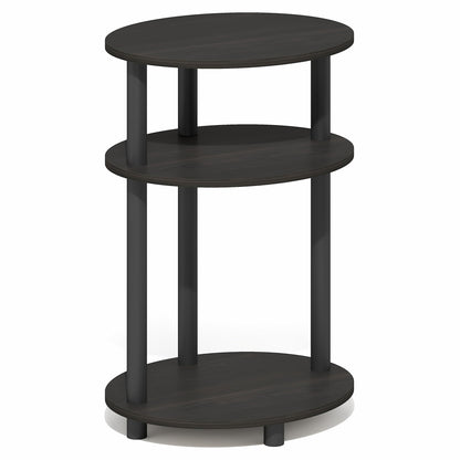 Furinno TURN-N-TUBE Side Table, 3-Tier Oval End Table, Night Stand, Bedside Table, for Living Room, Bedroom, Espresso/Black
