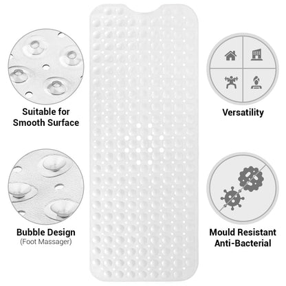 ADOV Bath Mat Non Slip, 70x38 cm Extra Long Shower Mat Anti Mould, Bathroom Bathtub Mats for Tub, Strong Suction Cups and Drain Holes