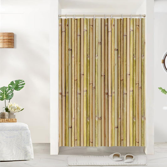 Uiiooazy Bamboo Shower Curtain, Zen Yellow Bamboo Stems Oriental Theme Bath Curtain Mildew and Mould Resistant Waterproof Polyester Fabric Washable