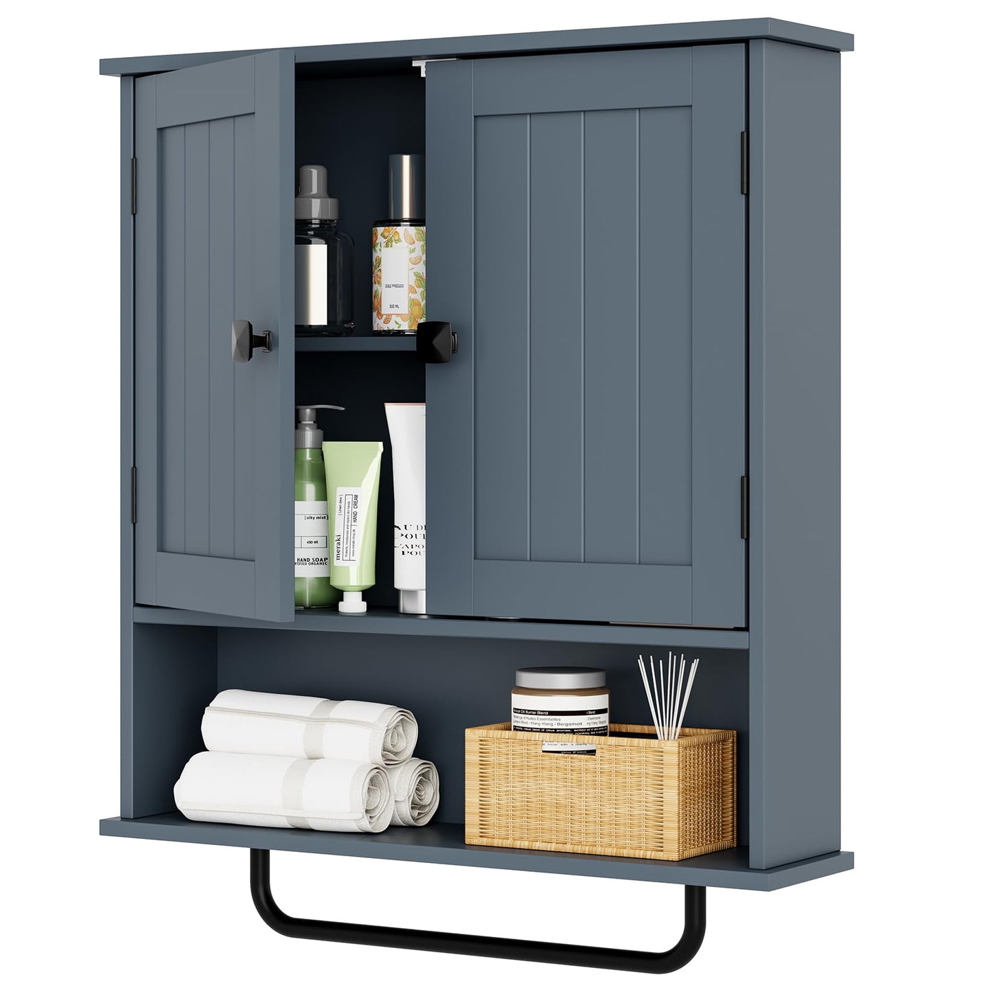 RRX Bathroom Cabinet Wall Mounted Medicine Cabinets with Towels Bar (Gray)