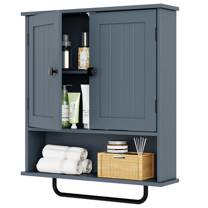 RRX Bathroom Cabinet Wall Mounted Medicine Cabinets with Towels Bar (Gray)