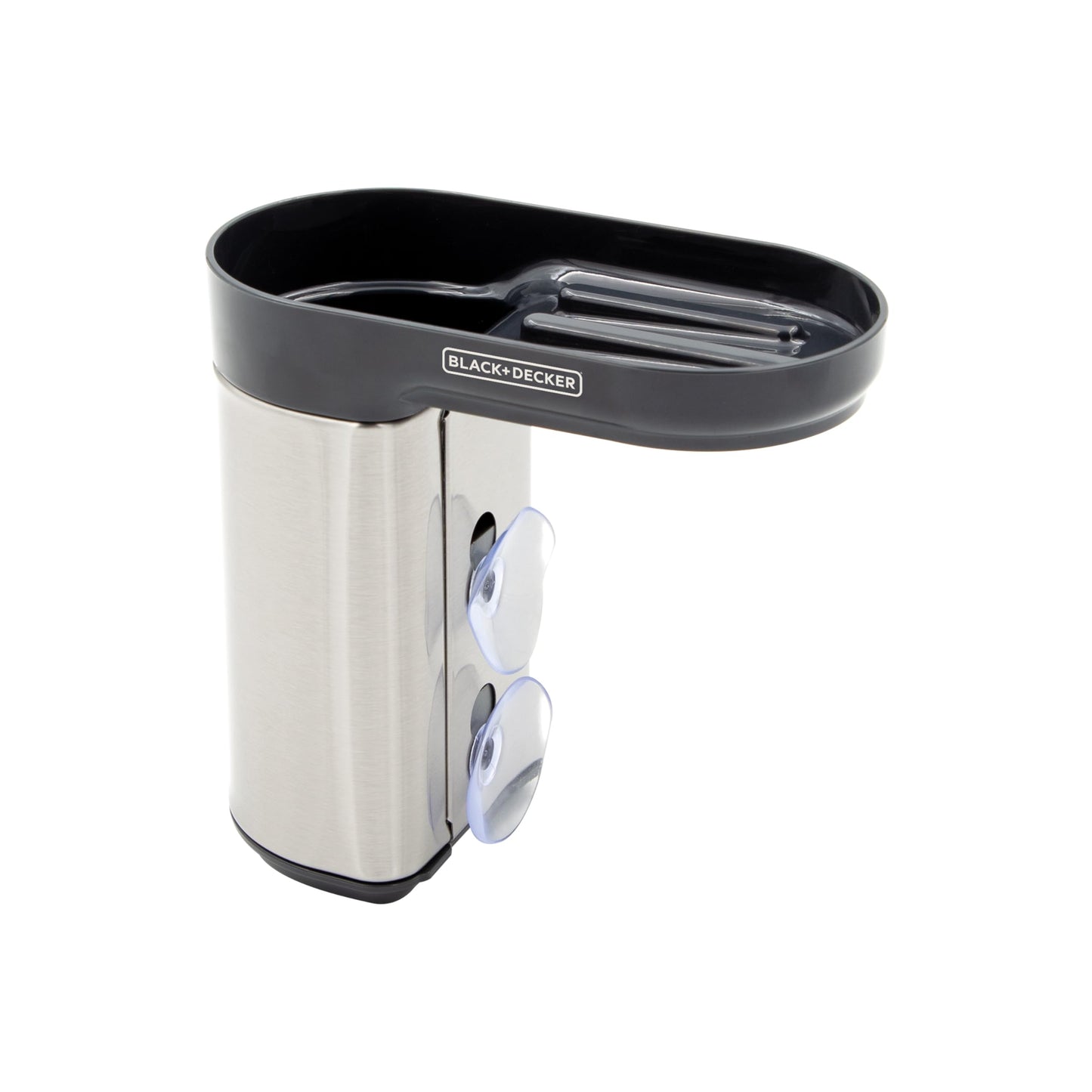 BLACK+DECKER BXSO63889GB Sink Caddy, In-Sink Design with 2 Suction Cups, Secure Ledge Tray with Storage Compartment, Stainless Steel Finish