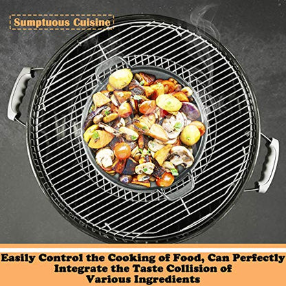 GFTIME 30.9CM Round Griddle for Weber 57CM Charcoal Grills, Weber Gourmet BBQ System, Cast Iron Charcoal Grill Griddle BBQ Replacement Part for Weber