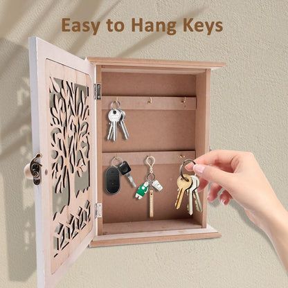wocpvm Wooden Key Holder Vintage key boxes wall mounted indoor 6 Key Hooks Key Box key cabinet with lock buckle for Entrance, Hallway