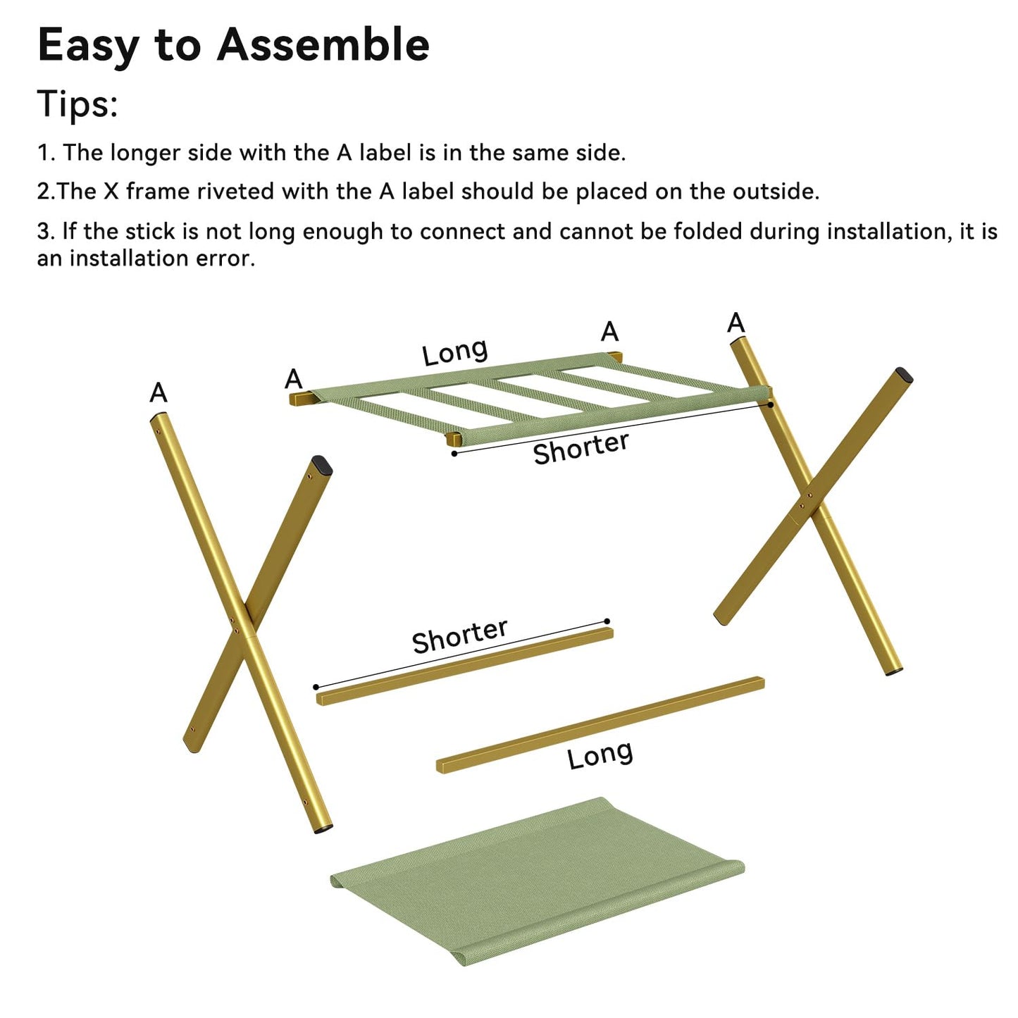 IBUYKE Luggage Rack for All Suitcase Sizes,Foldable Suitcase Stand with Fabric Storage Shelf,Easy to Assemble for Bedroom Living Room Hotel,Gold