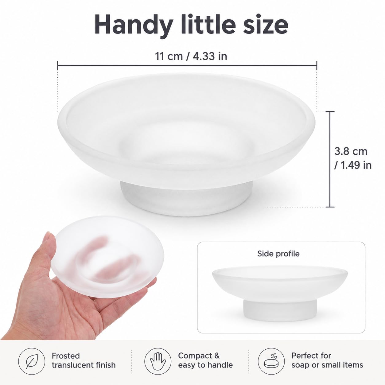 Garneck Glass Soap Dish: 11cm Frosted Round Sopa Tray Holder for Bathroom Shower Kitchen Sink Countertop washroom accessory 1Pc