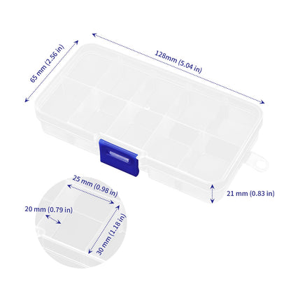 SOUJAP 20 PCS 10 Grids Bead Storage Box with Compartments, Plastic Clear Craft Organiser Container for Small Items Beads Bolts Bolts Snack Box