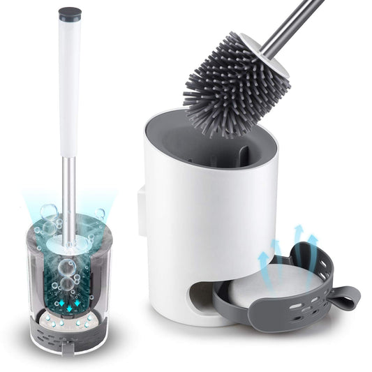 Domi-patrol Toilet Brush with Holder Wall Mounted, Upgraded Modern Toilet Bowl Brush and Holder, Bathroom Toilet Brush Set Silicone Bristle Brush with
