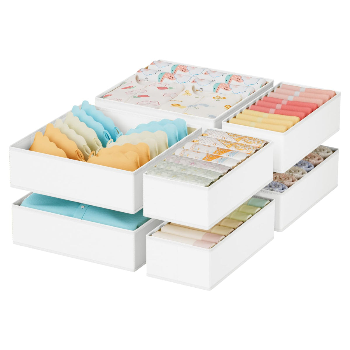 8 Pack Drawer Organiser Clothes - Baby Drawer Dividers with Zipper White