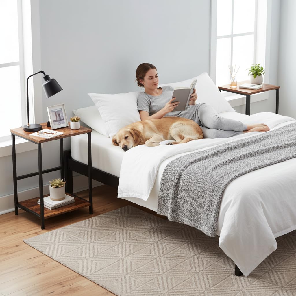 AMHANCIBLE Side Table, Bedside Table, 2-Tier Coffee Table for living room