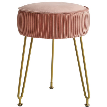 IBUYKE Makeup Vanity Stool, Velvet Round Footrest Ottoman, Pink L/G-30P