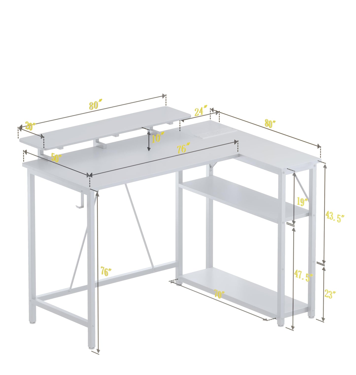 Xyphren L Shaped Gaming Desk with RGB LED Lights & Power Outlets,Corner Computer Desk with Adjustable Shelves