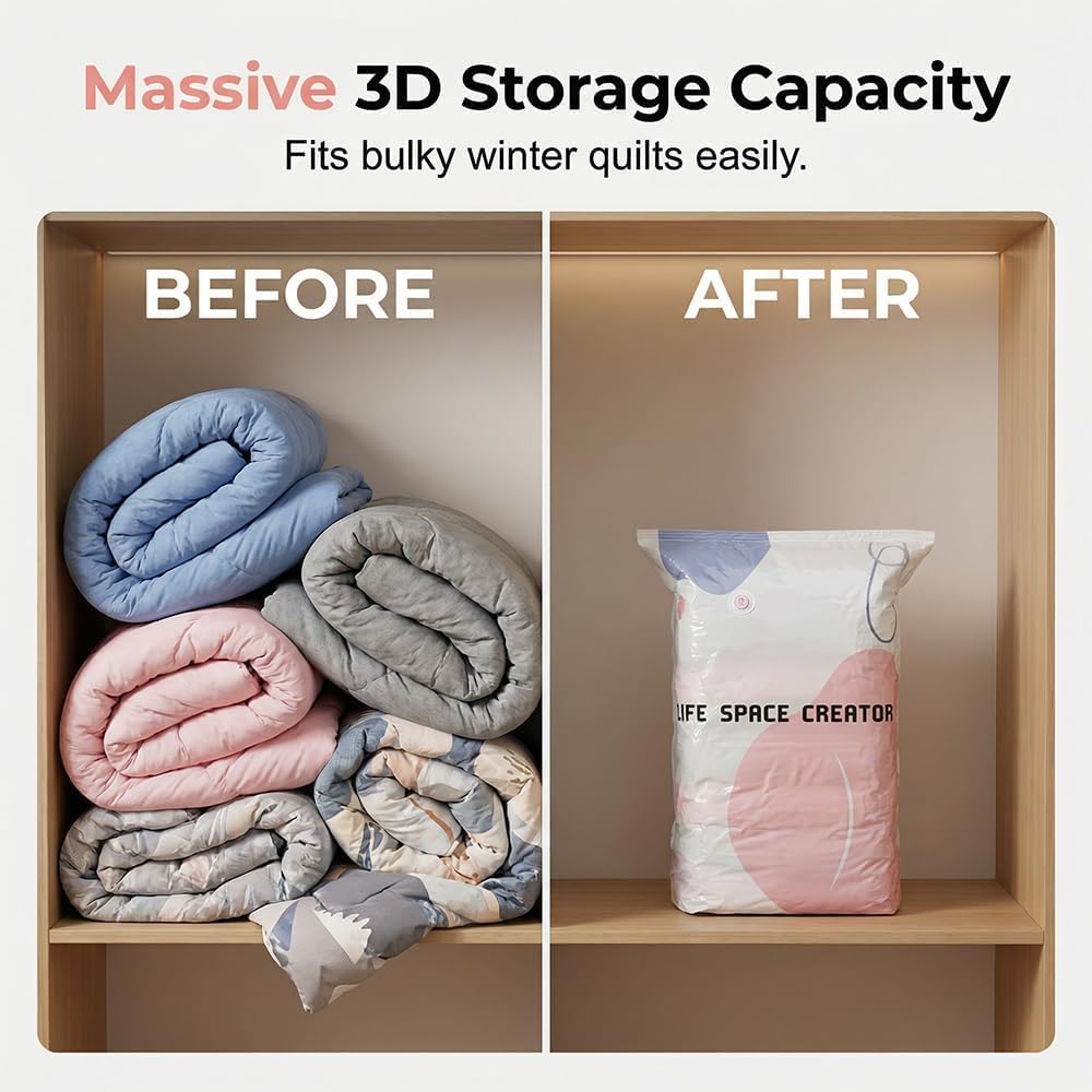 No-Pump Vacuum Storage Bags, 2026 New Cube Compression Space Saver Bags, Upgrade Large Storage Compression Bags No-Pump 3D Vacuum Storage Bags for