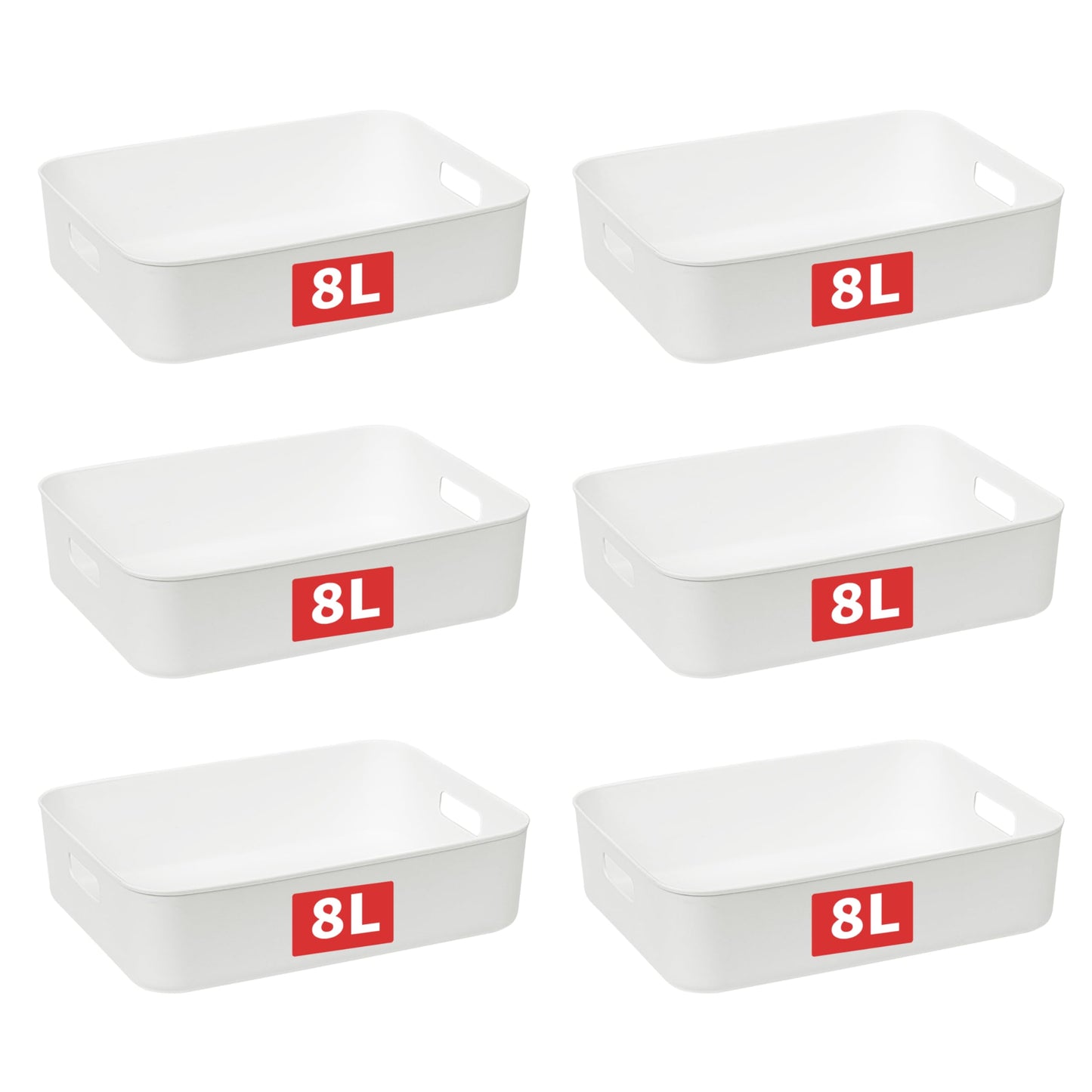 Cetomo 8L*6 Storage Basket, Plastic Open Storage Box, Containers for Shelves, Organizers with Handles for Office, Countertops, Cabinets, PP, BPA Free