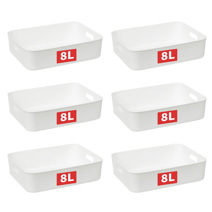 Cetomo 8L*6 Storage Basket, Plastic Open Storage Box, Containers for Shelves, Organizers with Handles for Office, Countertops, Cabinets, PP, BPA Free