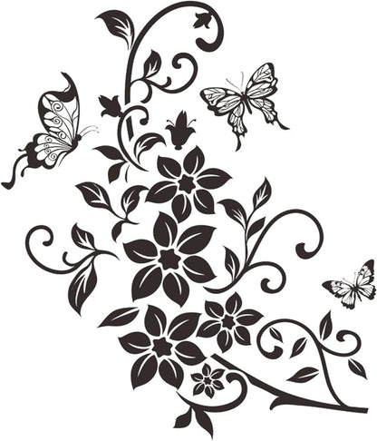 Black Flowers Butterfly Bathroom Toilet Seat Lid Cover Decals Stickers PVC Sticker Removable Self-Adhesive Restroom Decor Art Decoration Toilet Lid