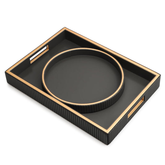SANZIE Leather Tray Desktop Storage Organizer Premium Serving Tray Decorative Tray Valet fit for Sundries Cosmetics Phone Wallet Cutlery (Black Holder