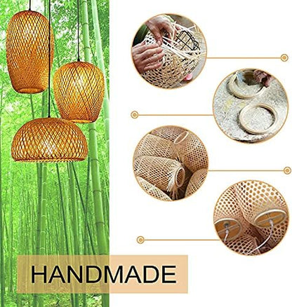 GCQ Bamboo Light Fixtures, 3 Headlights E26 E27 Retro Rustic Bamboo Wicker Rattan Chandelier Ceiling Hanging Light for Living Room Bedroom Farmhouse Restaurant Cafe Teahouse Bar Dining Room Club